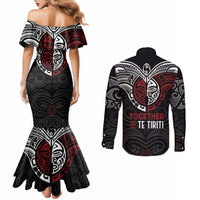 Maori Hongi Toitu Te Tiriti Couples Matching Mermaid Dress and Long Sleeve Button Shirt Tangata Tiriti Stand With Tangata Whenua