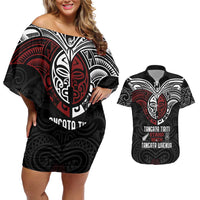 Maori Hongi Toitu Te Tiriti Couples Matching Off Shoulder Short Dress and Hawaiian Shirt Tangata Tiriti Stand With Tangata Whenua