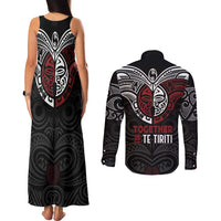 Maori Hongi Toitu Te Tiriti Couples Matching Tank Maxi Dress and Long Sleeve Button Shirt Tangata Tiriti Stand With Tangata Whenua