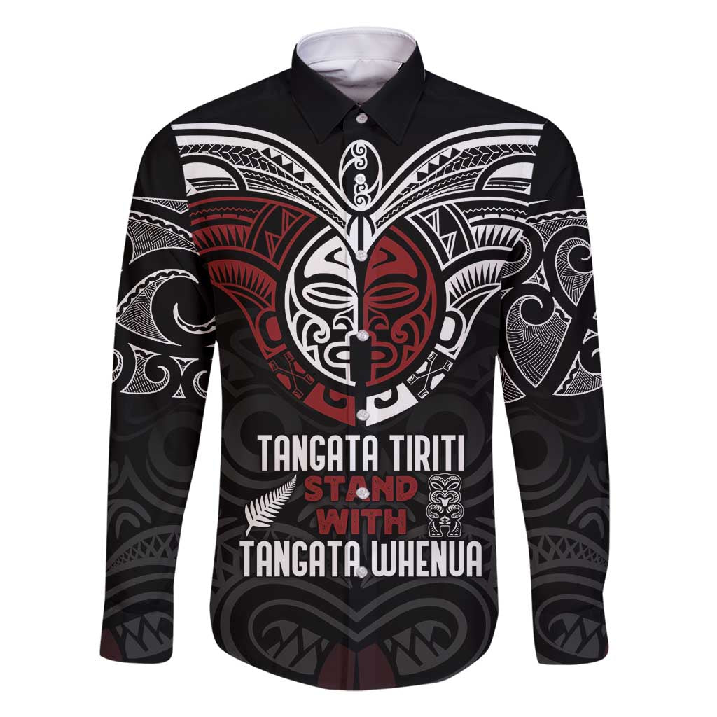 Maori Hongi Toitu Te Tiriti Family Matching Off Shoulder Maxi Dress and Hawaiian Shirt Tangata Tiriti Stand With Tangata Whenua LT7 Dad's Shirt - Long Sleeve Black - Polynesian Pride