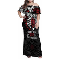 Maori Hongi Toitu Te Tiriti Family Matching Off Shoulder Maxi Dress and Hawaiian Shirt Tangata Tiriti Stand With Tangata Whenua LT7 Mom's Dress Black - Polynesian Pride