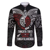 Maori Hongi Toitu Te Tiriti Family Matching Off Shoulder Short Dress and Hawaiian Shirt Tangata Tiriti Stand With Tangata Whenua LT7 Dad's Shirt - Long Sleeve Black - Polynesian Pride