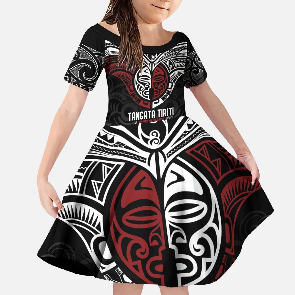 Maori Hongi Toitu Te Tiriti Family Matching Summer Maxi Dress and Hawaiian Shirt Tangata Tiriti Stand With Tangata Whenua LT7 Daughter's Dress Black - Polynesian Pride