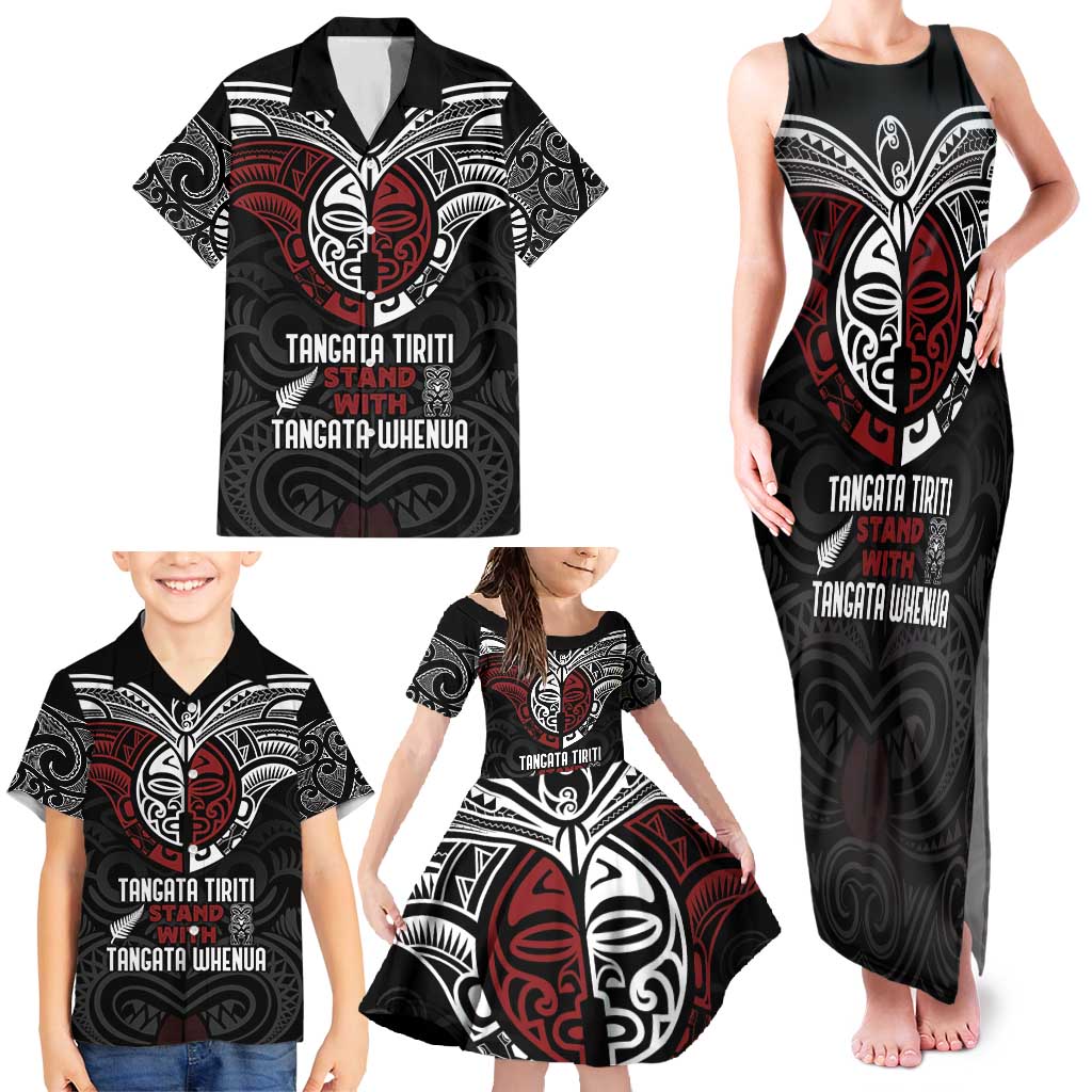Maori Hongi Toitu Te Tiriti Family Matching Tank Maxi Dress and Hawaiian Shirt Tangata Tiriti Stand With Tangata Whenua