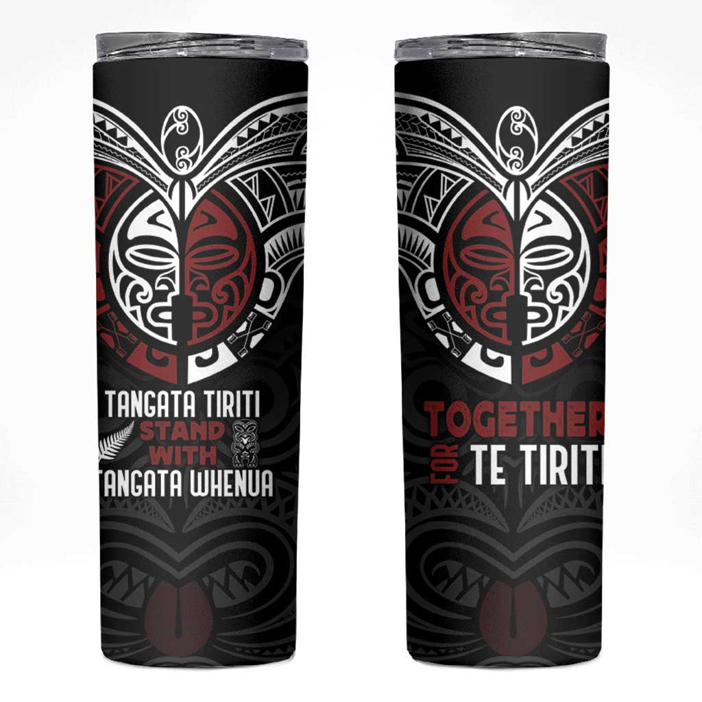 Maori Hongi Toitu Te Tiriti Skinny Tumbler Tangata Tiriti Stand With Tangata Whenua LT7 Black - Polynesian Pride