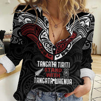 Maori Hongi Toitu Te Tiriti Women Casual Shirt Tangata Tiriti Stand With Tangata Whenua LT7 Female Black - Polynesian Pride