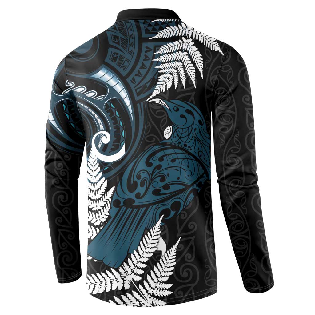 New Zealand Tui Bird Button Sweatshirt Maori Kowhaiwhai