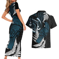 New Zealand Tui Bird Couples Matching Short Sleeve Bodycon Dress and Hawaiian Shirt Maori Kowhaiwhai LT7 - Polynesian Pride