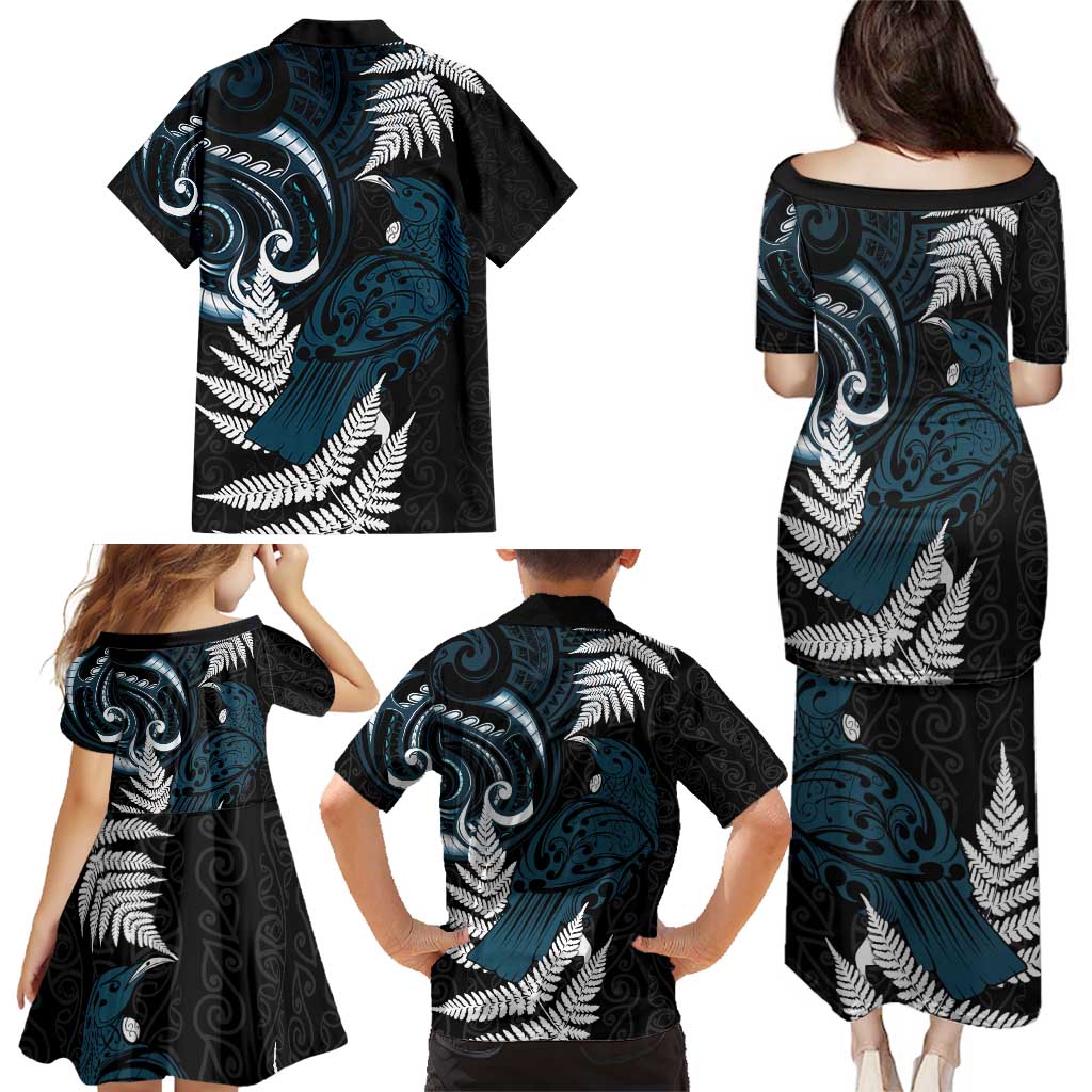 New Zealand Tui Bird Family Matching Puletasi and Hawaiian Shirt Maori Kowhaiwhai LT7 - Polynesian Pride
