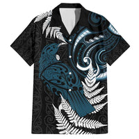 New Zealand Tui Bird Family Matching Summer Maxi Dress and Hawaiian Shirt Maori Kowhaiwhai LT7 Dad's Shirt - Short Sleeve Teal - Polynesian Pride