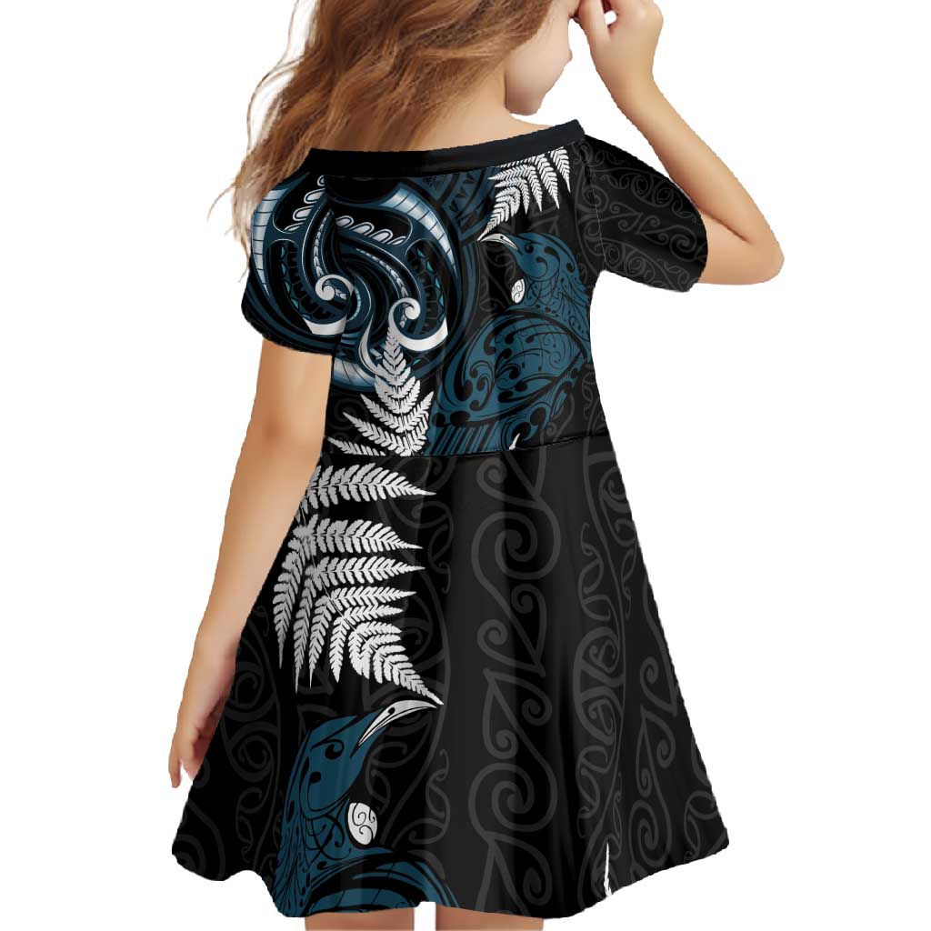 New Zealand Tui Bird Family Matching Tank Maxi Dress and Hawaiian Shirt Maori Kowhaiwhai LT7 - Polynesian Pride