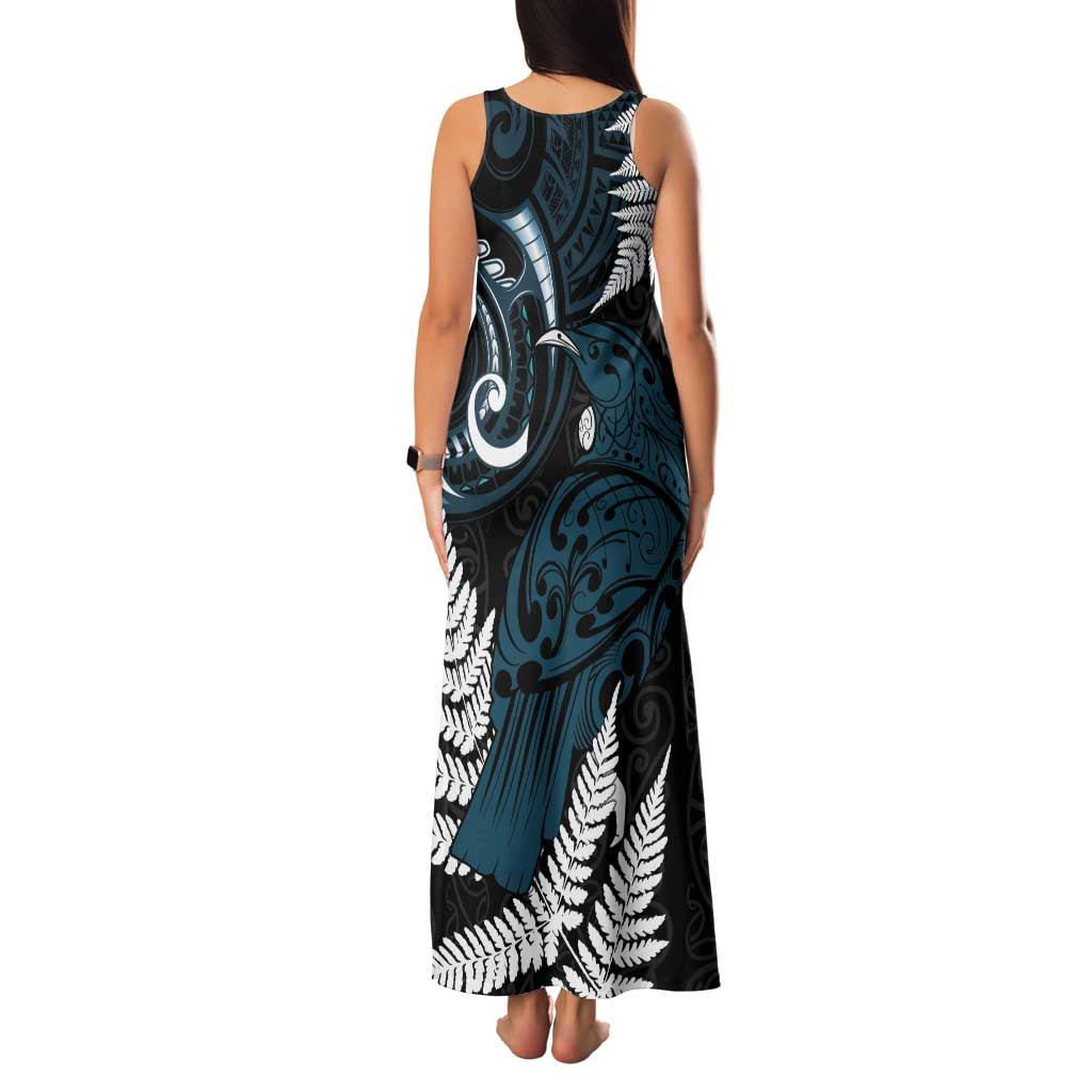 New Zealand Tui Bird Family Matching Tank Maxi Dress and Hawaiian Shirt Maori Kowhaiwhai LT7 - Polynesian Pride