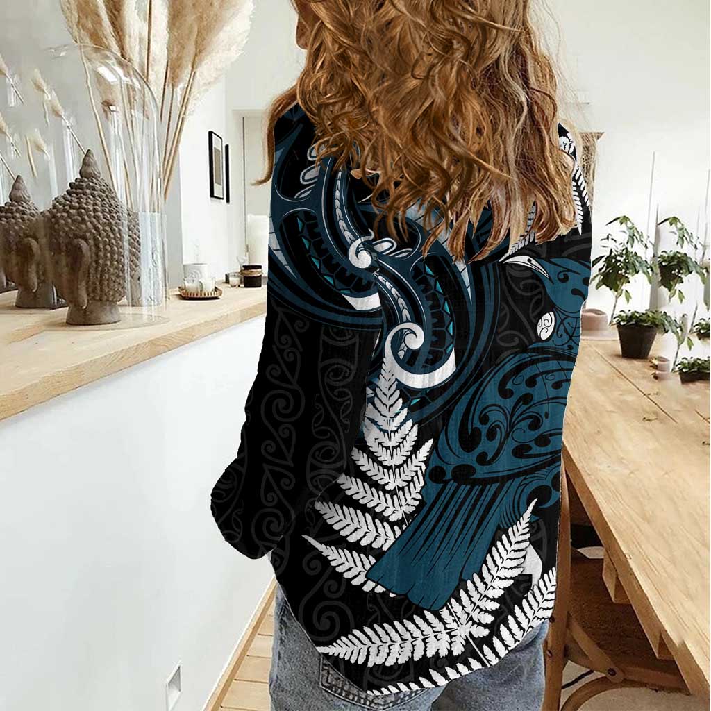 New Zealand Tui Bird Women Casual Shirt - Maori Kowhaiwhai LT7 - Polynesian Pride