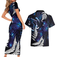 New Zealand Maori Matariki Couples Matching Short Sleeve Bodycon Dress and Hawaiian Shirt Tui Bird Galaxy LT7 - Polynesian Pride