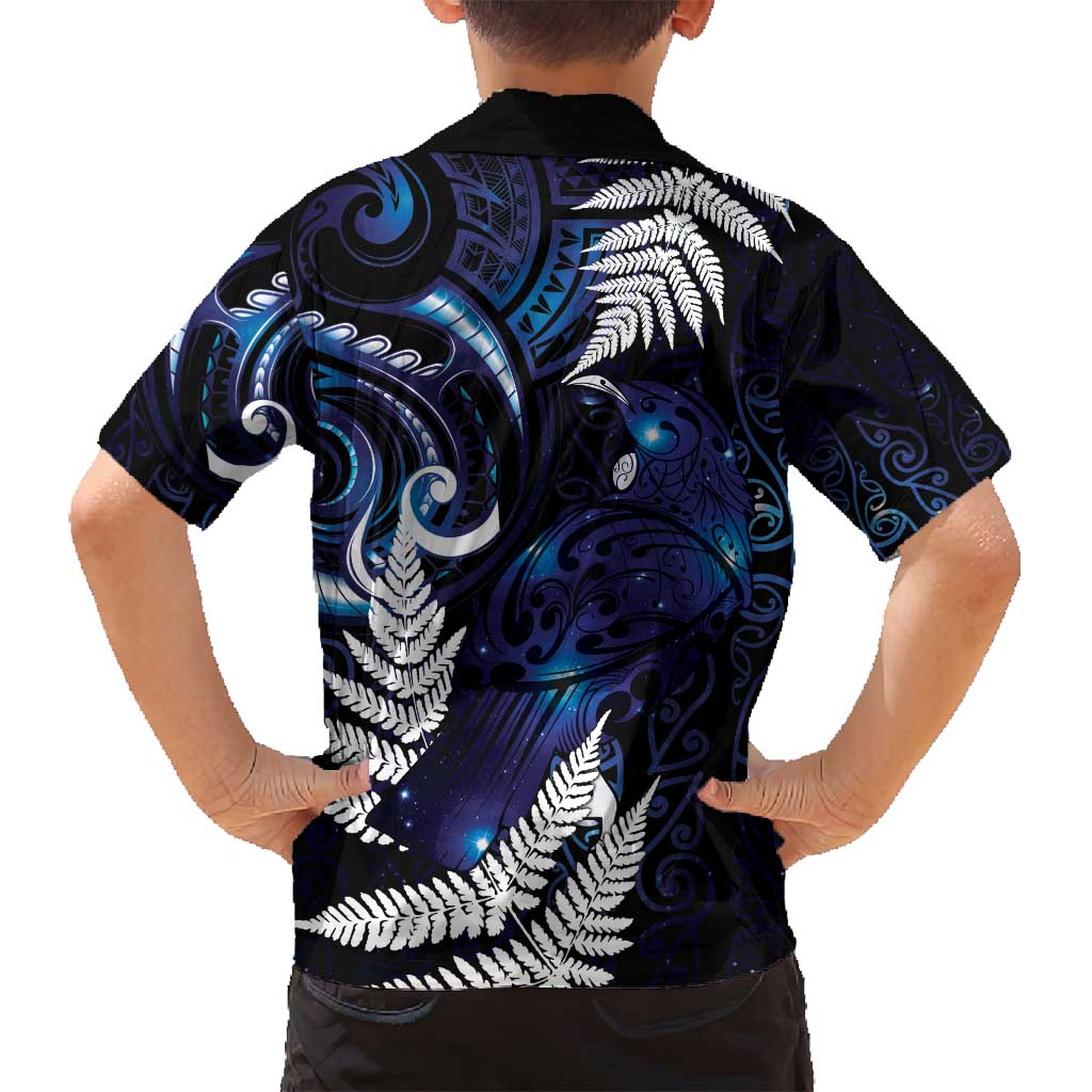 New Zealand Maori Matariki Family Matching Long Sleeve Bodycon Dress and Hawaiian Shirt Tui Bird Galaxy LT7 - Polynesian Pride
