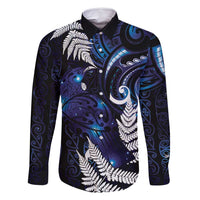 New Zealand Maori Matariki Family Matching Long Sleeve Bodycon Dress and Hawaiian Shirt Tui Bird Galaxy LT7 Dad's Shirt - Long Sleeve Galaxy - Polynesian Pride