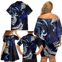 New Zealand Maori Matariki Family Matching Off Shoulder Short Dress and Hawaiian Shirt Tui Bird Galaxy LT7 - Polynesian Pride