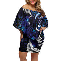 New Zealand Maori Matariki Family Matching Off Shoulder Short Dress and Hawaiian Shirt Tui Bird Galaxy LT7 Mom's Dress Galaxy - Polynesian Pride