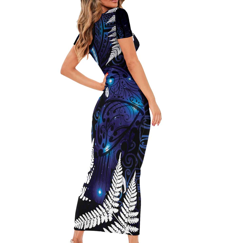 New Zealand Maori Matariki Family Matching Short Sleeve Bodycon Dress and Hawaiian Shirt Tui Bird Galaxy LT7 - Polynesian Pride