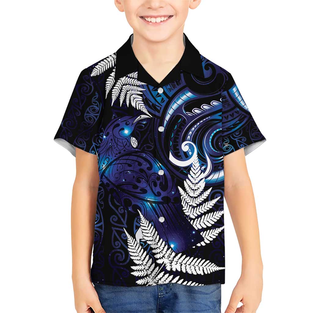 New Zealand Maori Matariki Family Matching Short Sleeve Bodycon Dress and Hawaiian Shirt Tui Bird Galaxy LT7 Son's Shirt Galaxy - Polynesian Pride