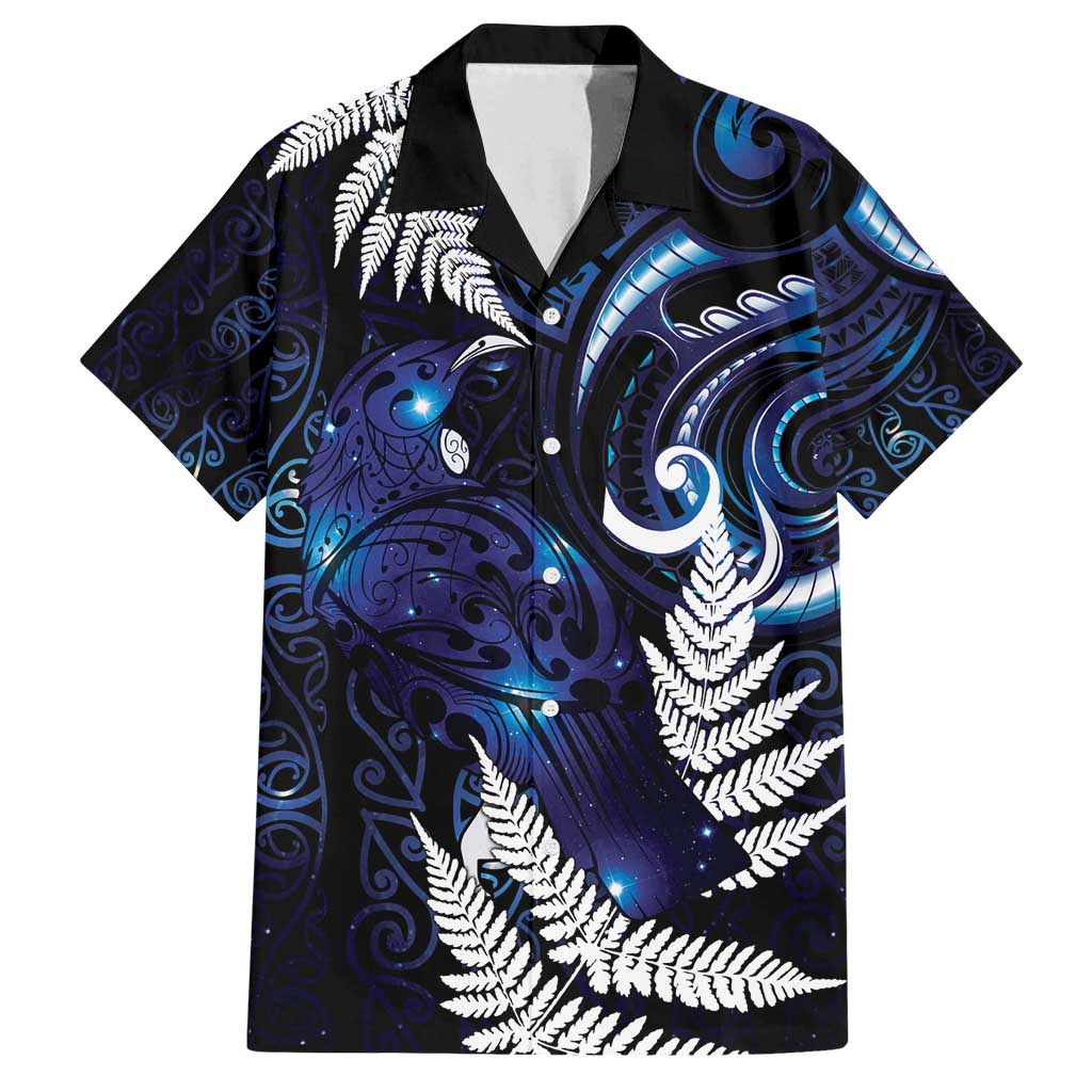 New Zealand Maori Matariki Family Matching Summer Maxi Dress and Hawaiian Shirt Tui Bird Galaxy LT7 Dad's Shirt - Short Sleeve Galaxy - Polynesian Pride