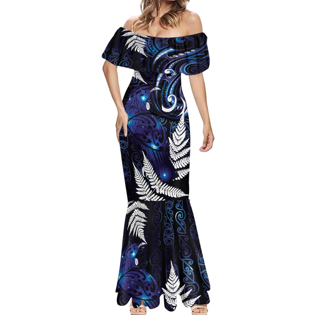 New Zealand Maori Matariki Mermaid Dress Tui Bird Galaxy
