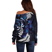 New Zealand Maori Matariki Off Shoulder Sweater Tui Bird Galaxy LT7 - Polynesian Pride