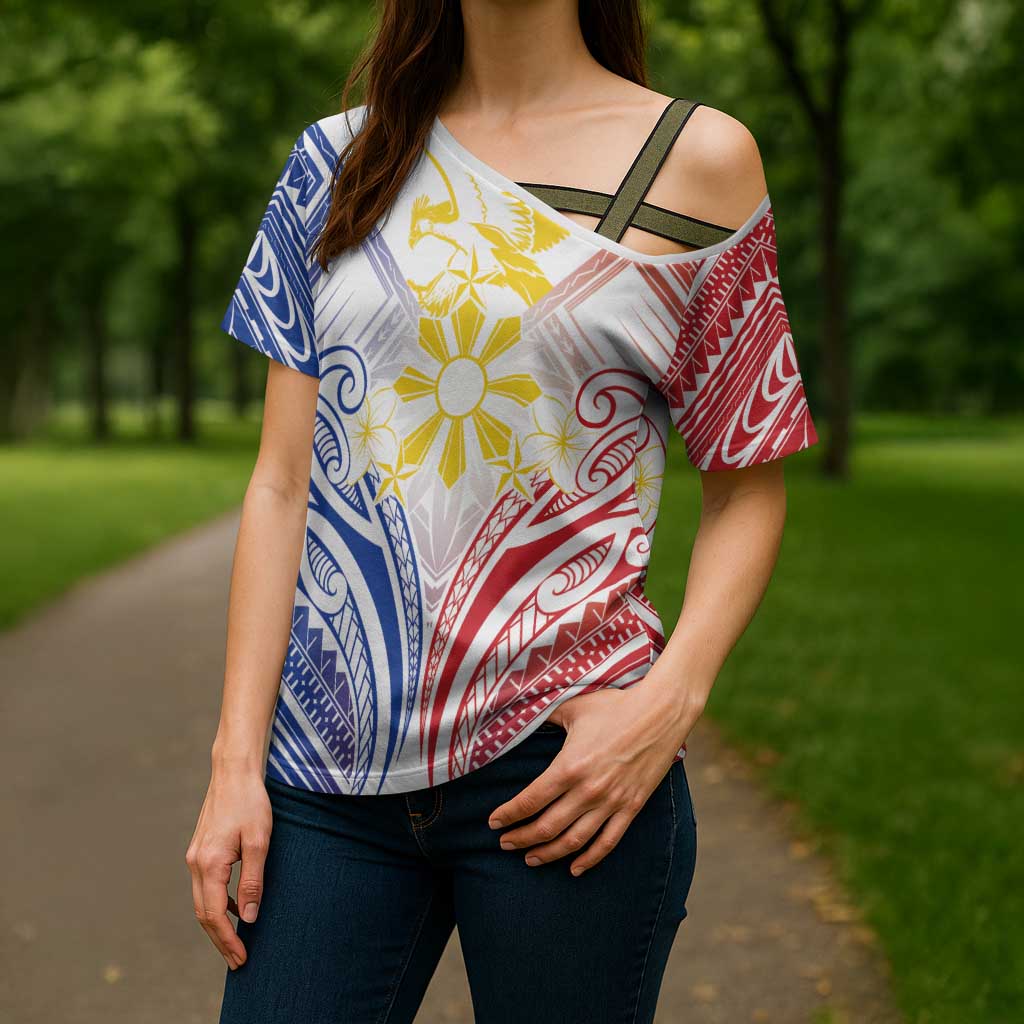 Philippines Tribal Sun Personalized Cross Shoulder Shirt Hunting Eagle