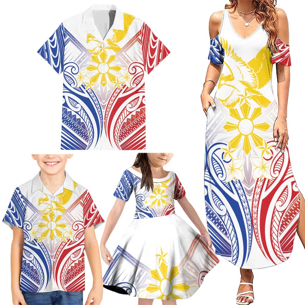Philippines Tribal Sun Personalized Family Matching Summer Maxi Dress and Hawaiian Shirt Hunting Eagle
