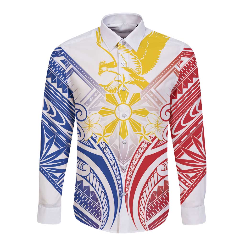 Philippines Tribal Sun Personalized Long Sleeve Button Shirt Hunting Eagle