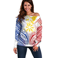 Philippines Tribal Sun Personalized Off Shoulder Sweater Hunting Eagle