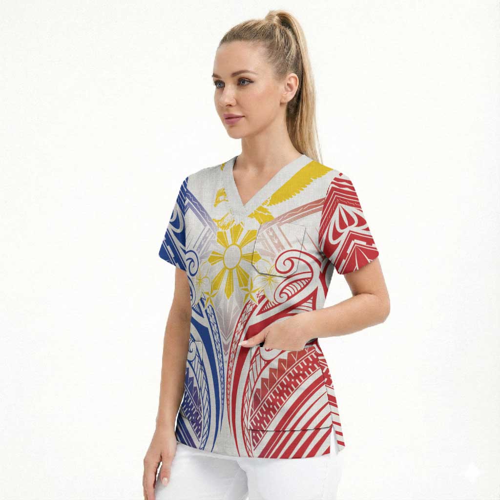 Philippines Tribal Sun Personalized Scrub Top Hunting Eagle