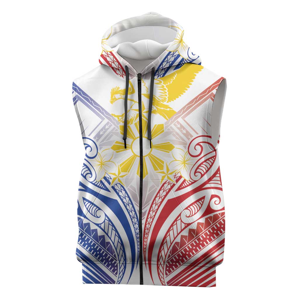 Philippines Tribal Sun Personalized Sleeveless Zip Hoodie Hunting Eagle