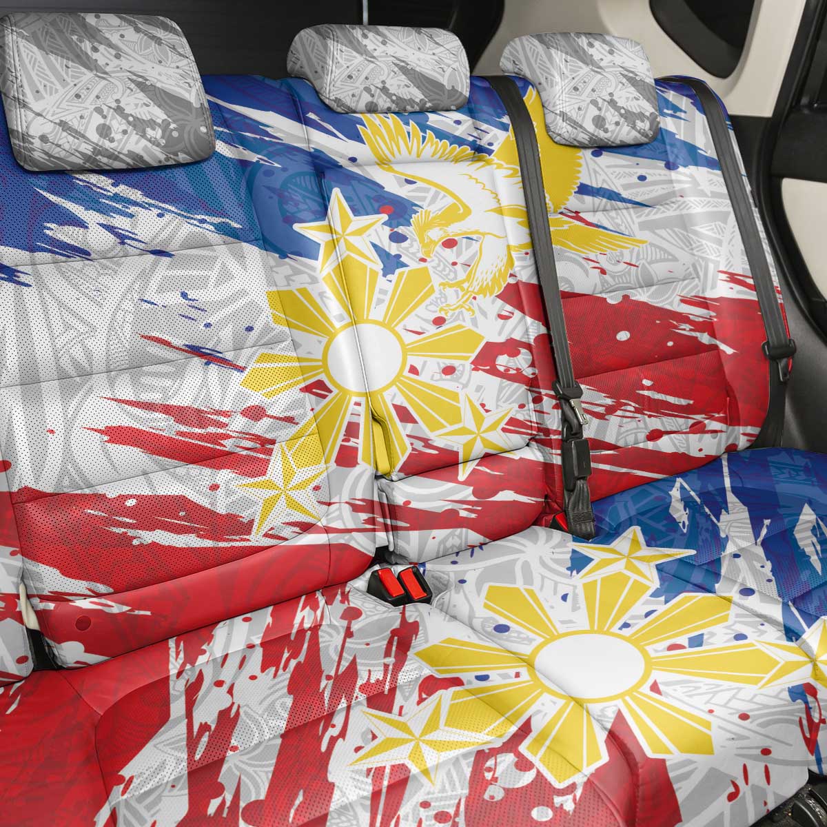 Filipino Sun and Stars Back Car Seat Cover Grunge Vibes