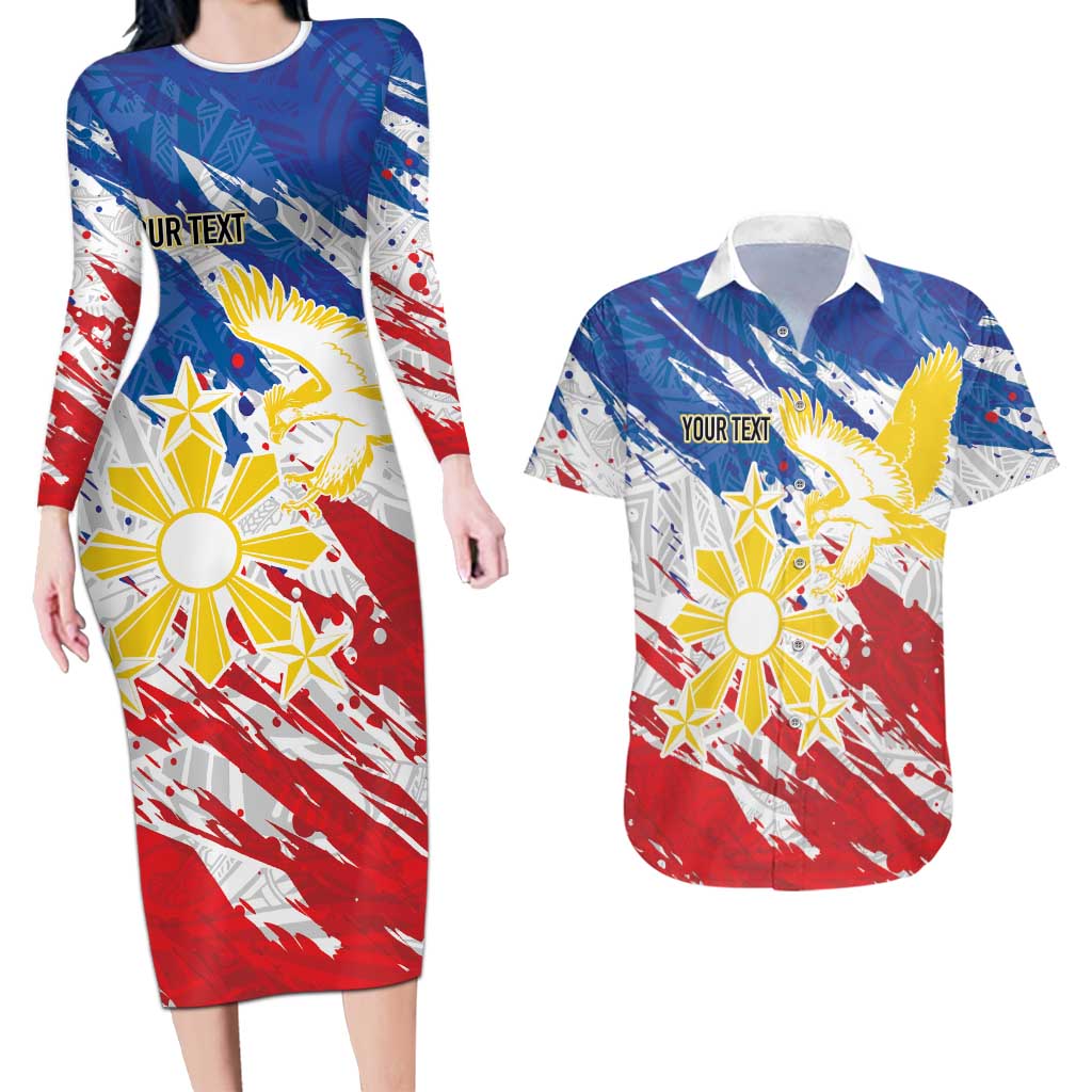 Personalized Filipino Sun and Stars Couples Matching Long Sleeve Bodycon Dress and Hawaiian Shirt Grunge Vibes