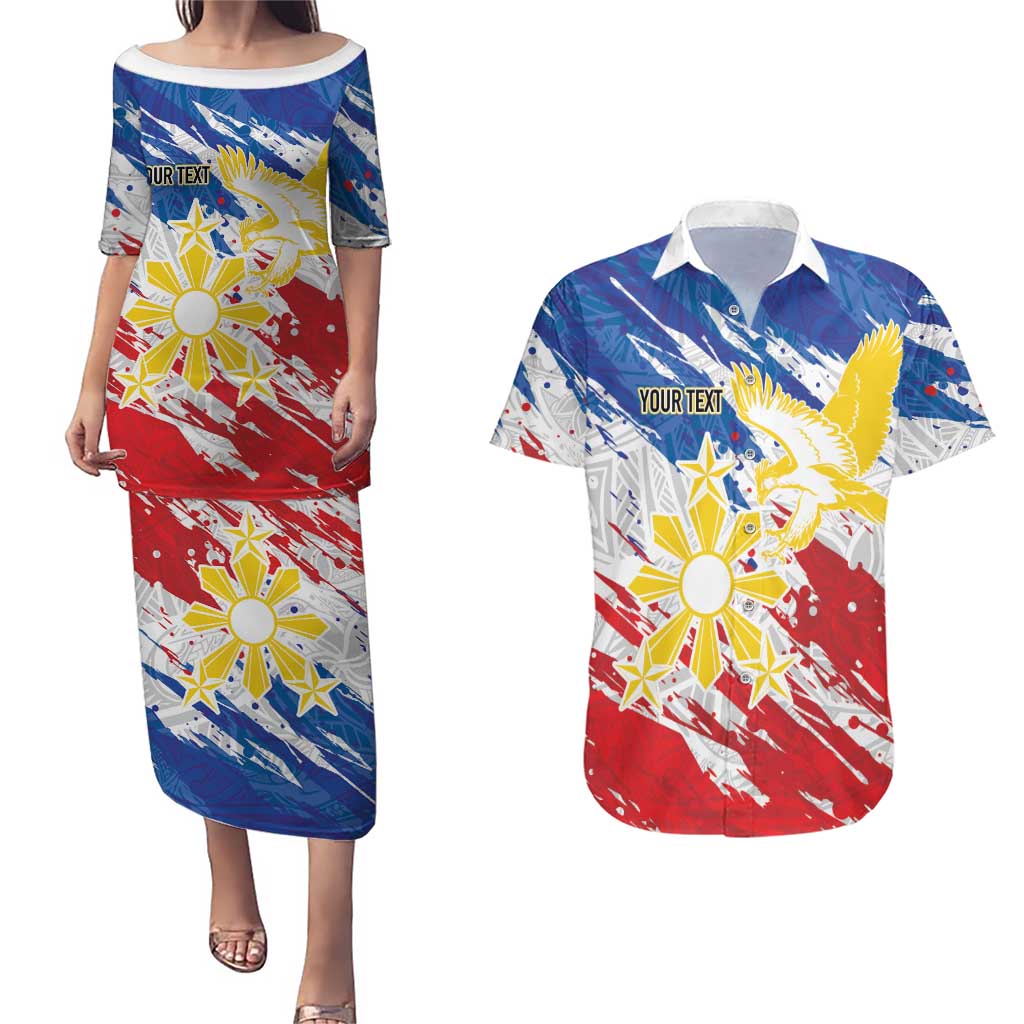Personalized Filipino Sun and Stars Couples Matching Puletasi and Hawaiian Shirt Grunge Vibes