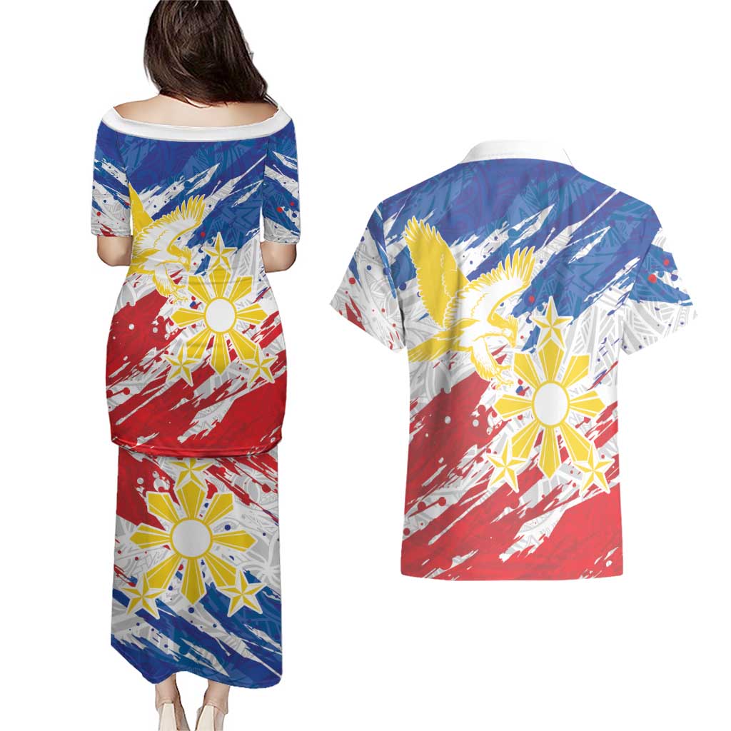 Personalized Filipino Sun and Stars Couples Matching Puletasi and Hawaiian Shirt Grunge Vibes