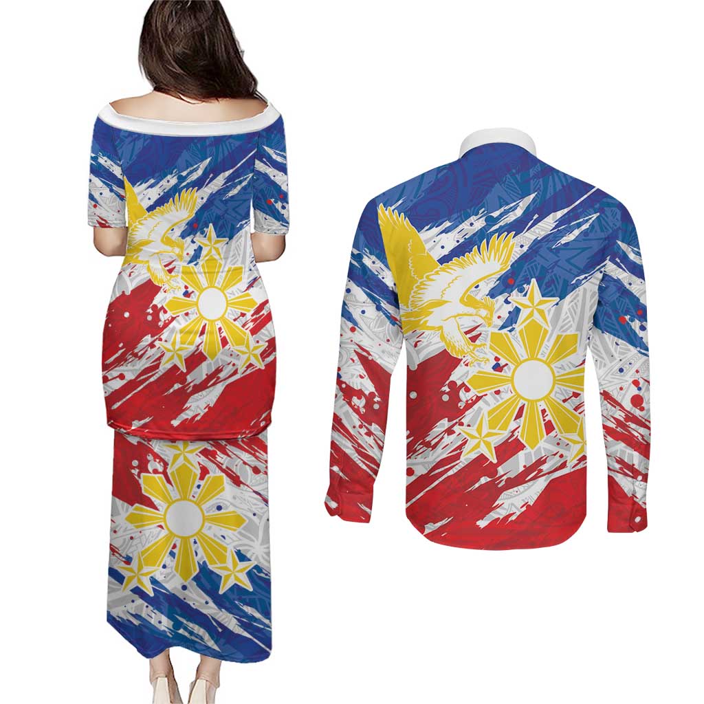 Personalized Filipino Sun and Stars Couples Matching Puletasi and Long Sleeve Button Shirt Grunge Vibes