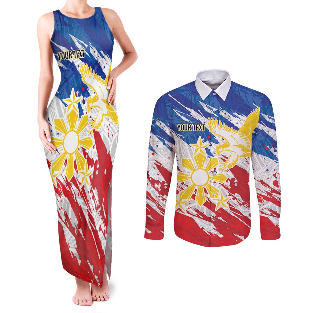 Personalized Filipino Sun and Stars Couples Matching Tank Maxi Dress and Long Sleeve Button Shirt Grunge Vibes