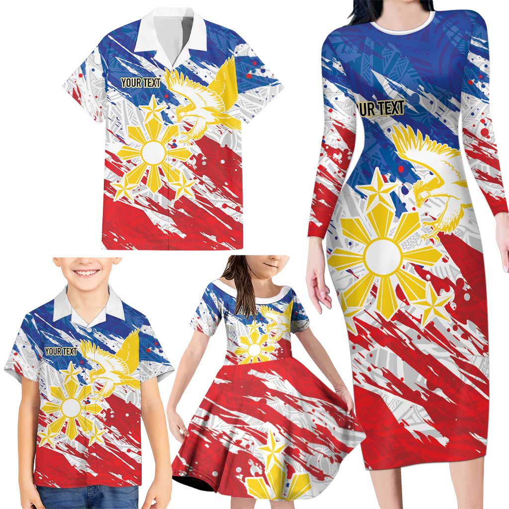 Personalized Filipino Sun and Stars Family Matching Long Sleeve Bodycon Dress and Hawaiian Shirt Grunge Vibes LT7 - Polynesian Pride
