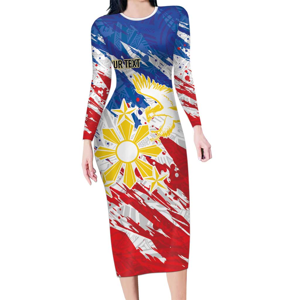 Personalized Filipino Sun and Stars Family Matching Long Sleeve Bodycon Dress and Hawaiian Shirt Grunge Vibes LT7 Mom's Dress White - Polynesian Pride