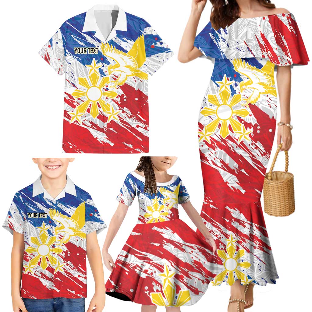 Personalized Filipino Sun and Stars Family Matching Mermaid Dress and Hawaiian Shirt Grunge Vibes LT7 - Polynesian Pride
