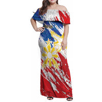 Personalized Filipino Sun and Stars Family Matching Off Shoulder Maxi Dress and Hawaiian Shirt Grunge Vibes LT7 Mom's Dress White - Polynesian Pride