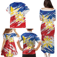 Personalized Filipino Sun and Stars Family Matching Puletasi and Hawaiian Shirt Grunge Vibes