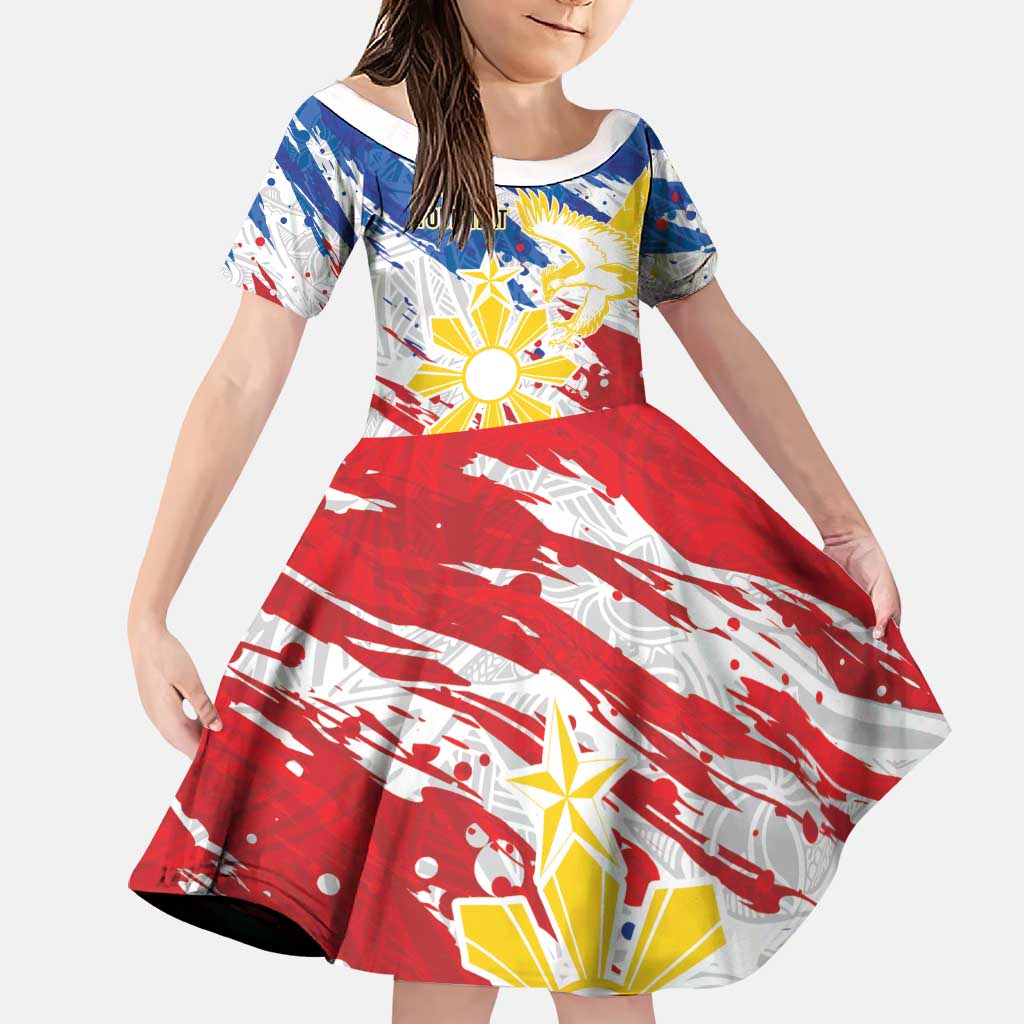 Personalized Filipino Sun and Stars Family Matching Short Sleeve Bodycon Dress and Hawaiian Shirt Grunge Vibes LT7 Daughter's Dress White - Polynesian Pride