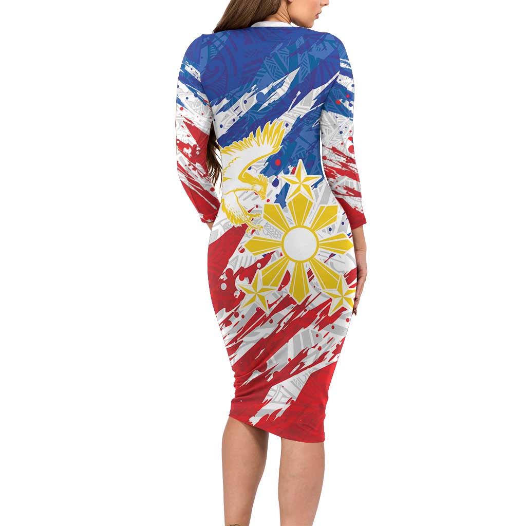 Personalized Filipino Sun and Stars Long Sleeve Bodycon Dress Grunge Vibes