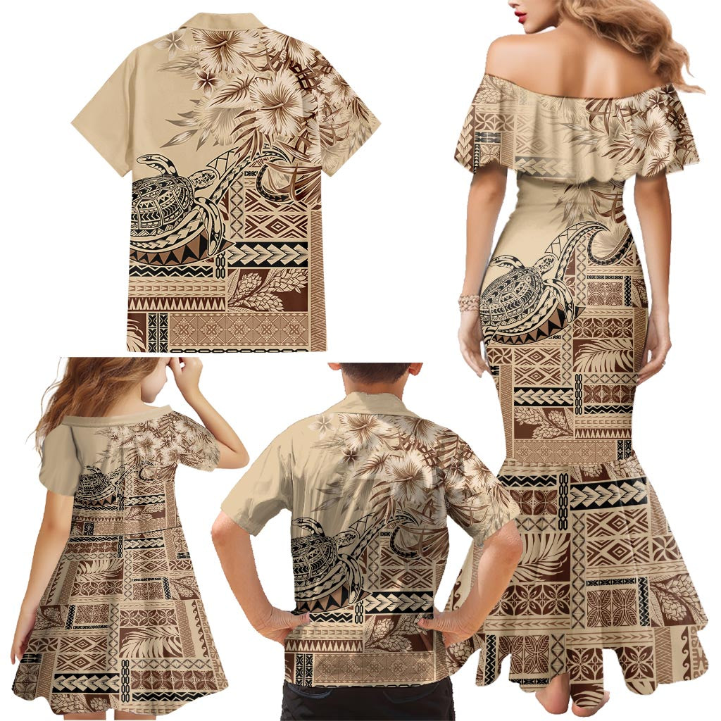 Vaiaso o le Gagana Samoa Family Matching Mermaid Dress and Hawaiian Shirt Siapo Motif Beige LT7 - Polynesian Pride