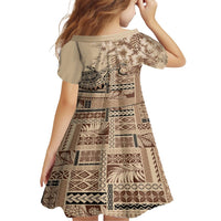 Vaiaso o le Gagana Samoa Family Matching Off Shoulder Maxi Dress and Hawaiian Shirt Siapo Motif Beige LT7 - Polynesian Pride