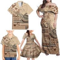 Vaiaso o le Gagana Samoa Family Matching Off Shoulder Maxi Dress and Hawaiian Shirt Siapo Motif Beige LT7 - Polynesian Pride