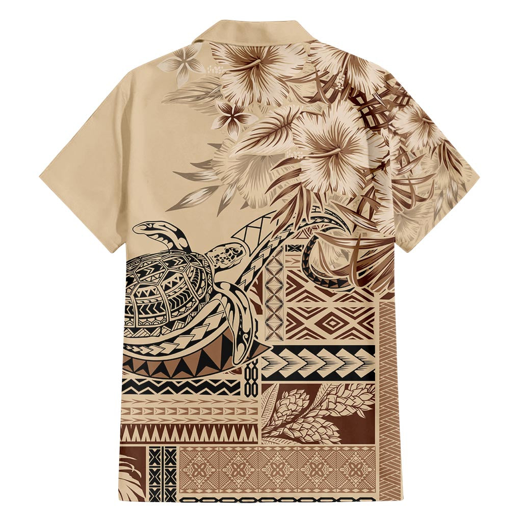 Vaiaso o le Gagana Samoa Family Matching Off Shoulder Maxi Dress and Hawaiian Shirt Siapo Motif Beige LT7 - Polynesian Pride